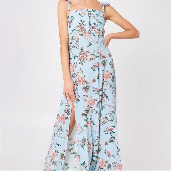 Flynn Sky Bardot Blue Floral Maxi Sz Medium - Picture 1 of 6